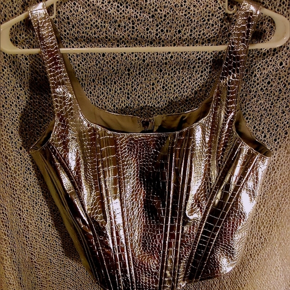 NWT Metallic Faux Croc Corset Top - Picture 1 of 4